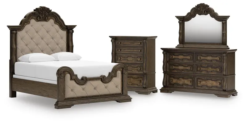Maylee Dark Brown Queen Bedroom Set – Dresser, Mirror and Chest