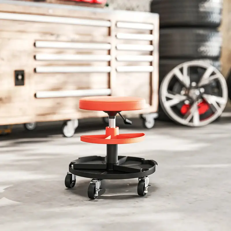 Mechanic’s Adjustable Roller Seat – Height-Variable Workshop Stool with Swivel Base and Dual Trays by HOMCOM