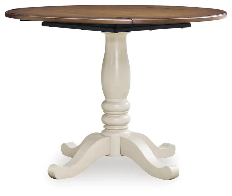 Mellintine Antique White & Brown Drop-Leaf Round Dining Table