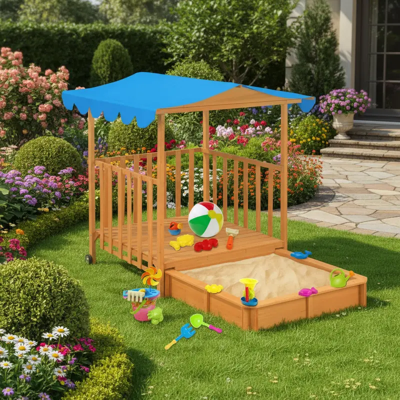 Mobile Wooden Playhouse & Sandbox Combo – UV50-Protected Outdoor Kids Shelter by VIDAXL