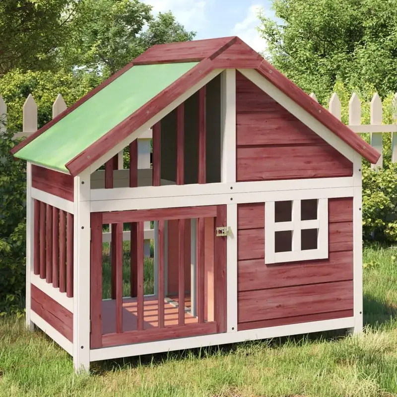 Mocha Solid Pine Dog House – Weather-Resistant Roof & Durable Exterior