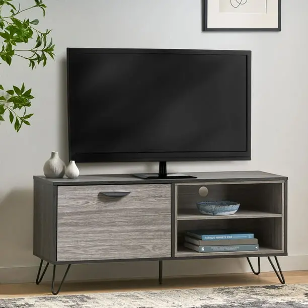Modern Mid-Century TV Console – Gray Entertainment Center for 55-Inch Screens
