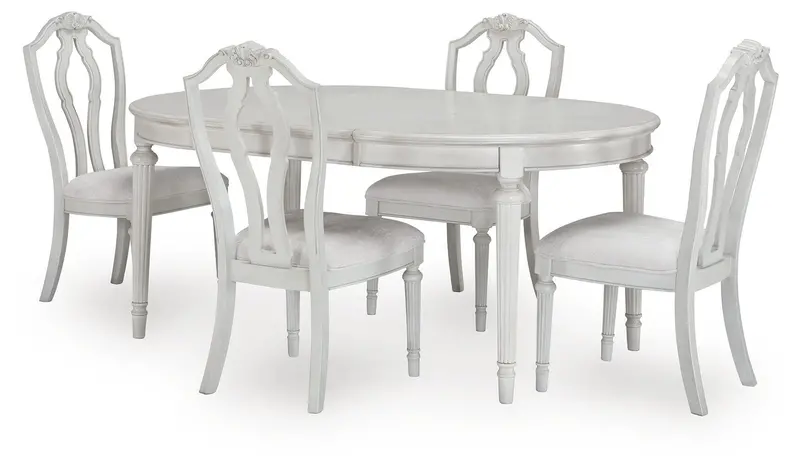 Montelaine Antique White Dining Set: Table + 4 Chairs