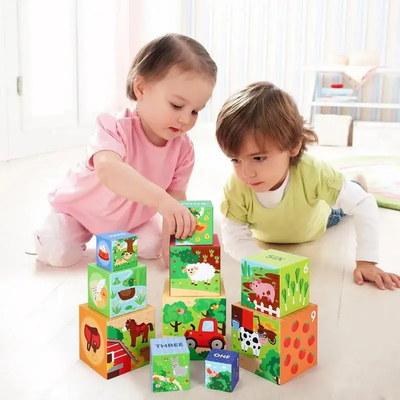 Montessori Stacking Cube Set | 10-Piece Wooden Educational Toy for Early Math & Motor Skills by SOKA