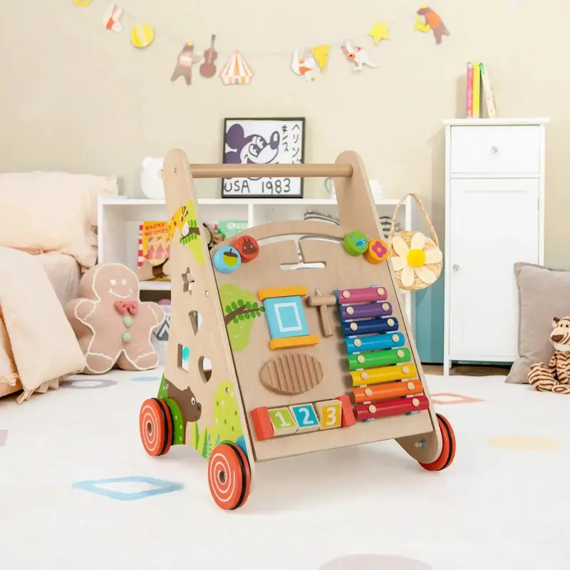 Montessori Wooden Activity Walker – Colourful Educational Toy for Early Development