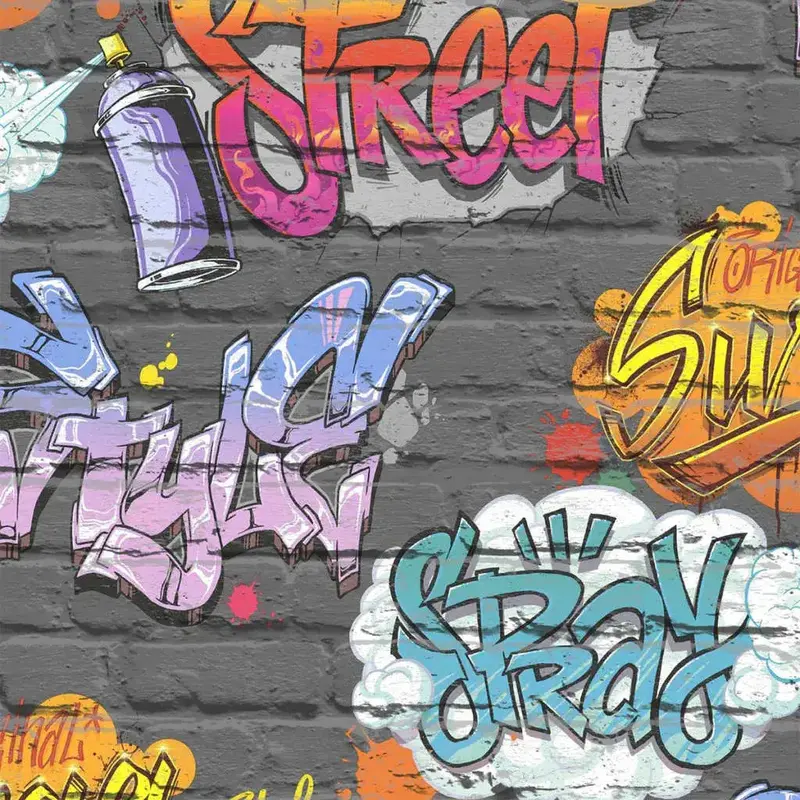 Multi-Colored Graffiti-Inspired Wallpaper – Bold Urban Wall Decoration