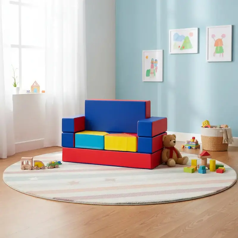 Multicolour 4-in-1 Convertible Kids Sofa Set – Transforms into Bed, Table & Chair for Versatile Play by COSTWAY