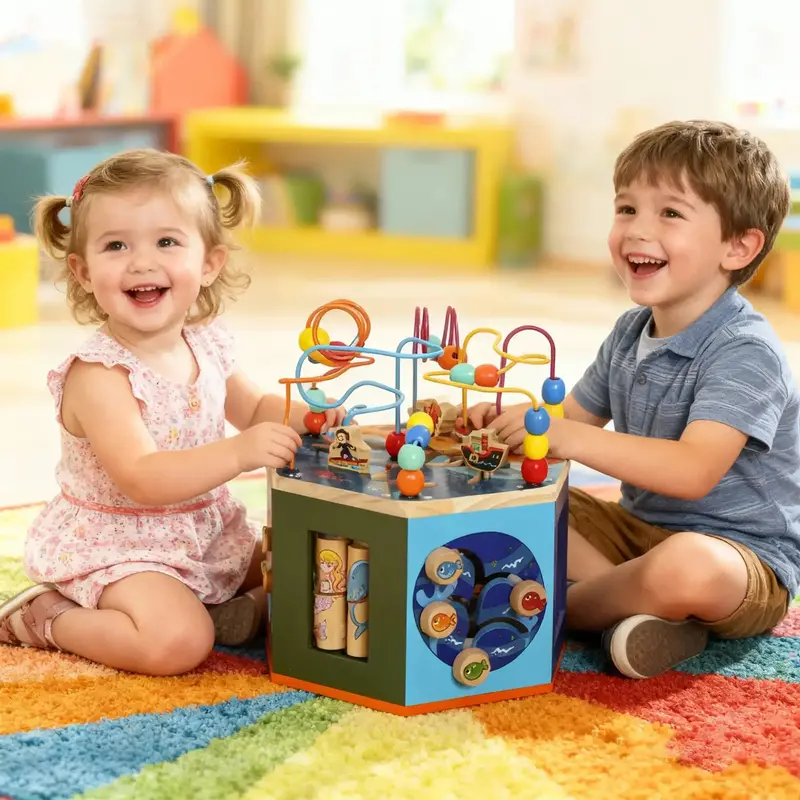 Multicolour Wooden Montessori Activity Cube for Babies – AIYAPLAY Early Learning Toy