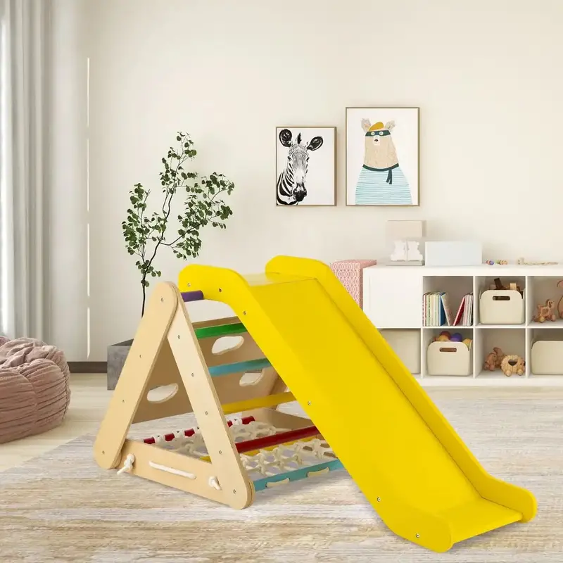 Multicolour Wooden Triangle Climber for Toddlers – Montessori-Inspired Indoor Gym & Motor Skills Builder by COSTWAY