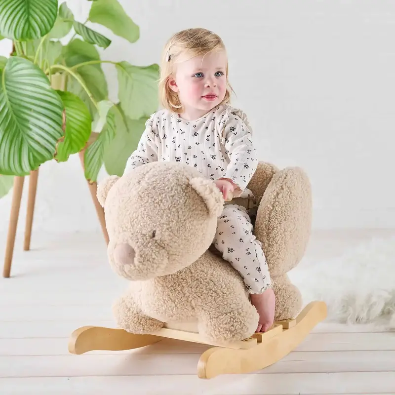 NATTOU Beige Teddy Bear Rocker – Padded Seat, Secure Harness & Stable Wide-Base Design