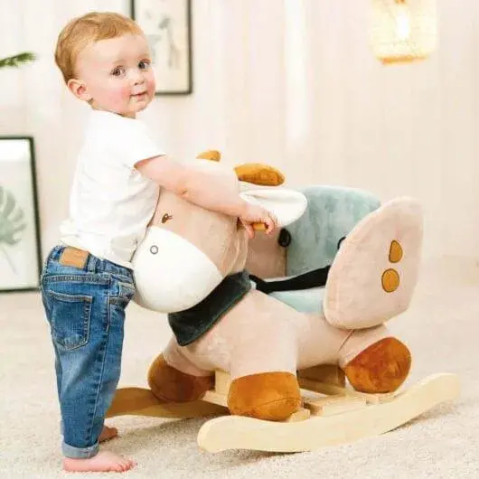 NATTOU Luna Giraffe Rocker – Soft-Padded Seat, Safety Harness, and Non-Slip Wooden Rocking Base