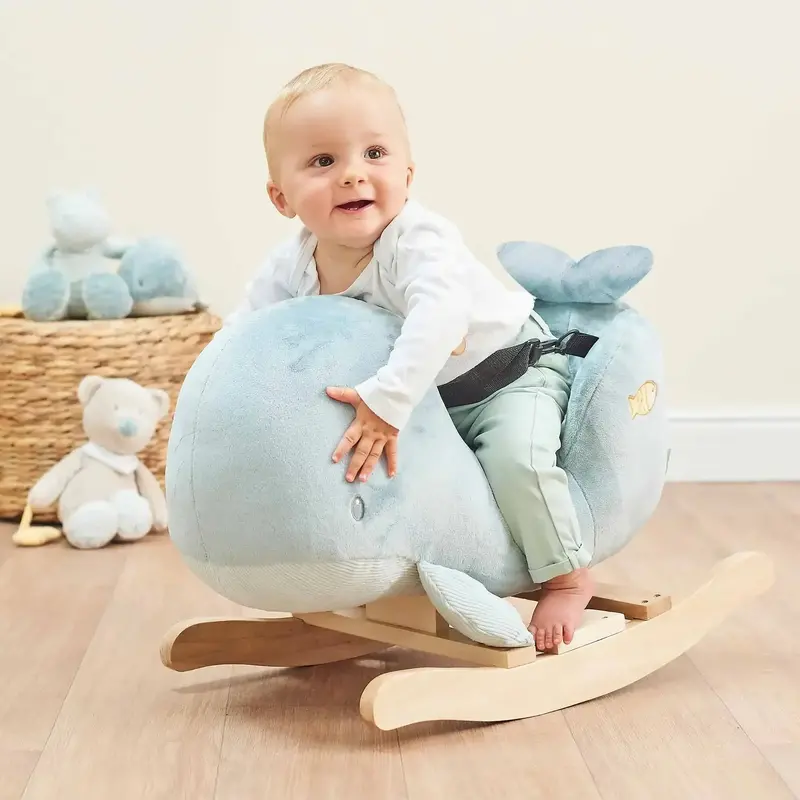 NATTOU Sally Whale Rocker – Padded Seat, Safety Harness & Tip-Resistant Wooden Frame