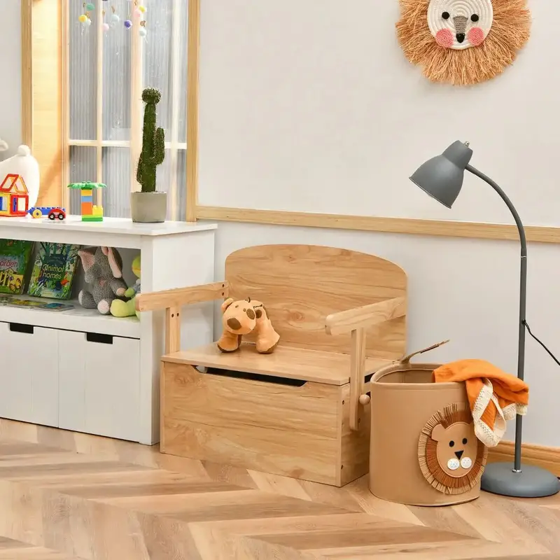 Natural-Finish 3-in-1 Convertible Kids Furniture: Bench, Desk & Chair with Storage Compartment – COSTWAY