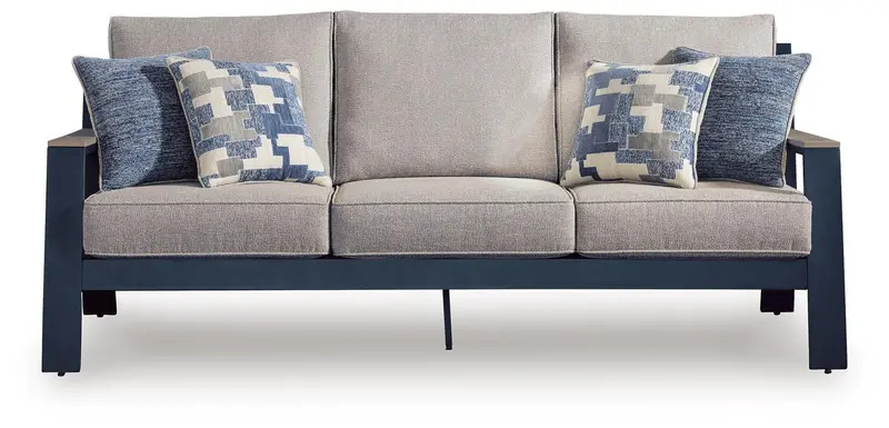 Navy Blue and Driftwood Outdoor Sofa with Cushioned Seating – Mabry Shores