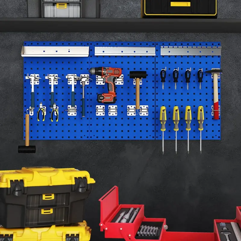 Navy Wall-Mounted Pegboard Tool Organizer – Metal Board with 28 Accessories by COSTWAY