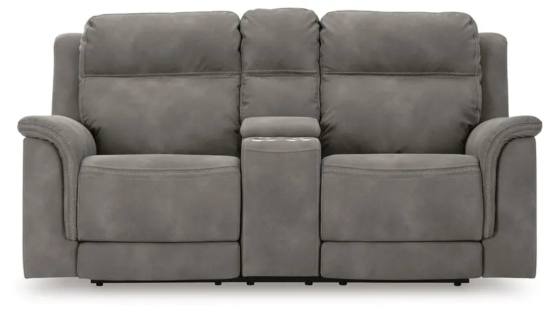Next-Gen Durapella Slate Power Reclining Loveseat – Adjustable Headrest and USB Ready