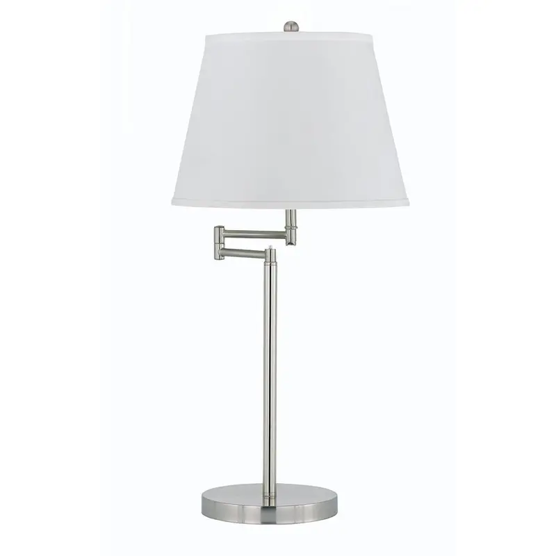Nickel Finish Table Lamp – 28″ Off-White Empire Shade