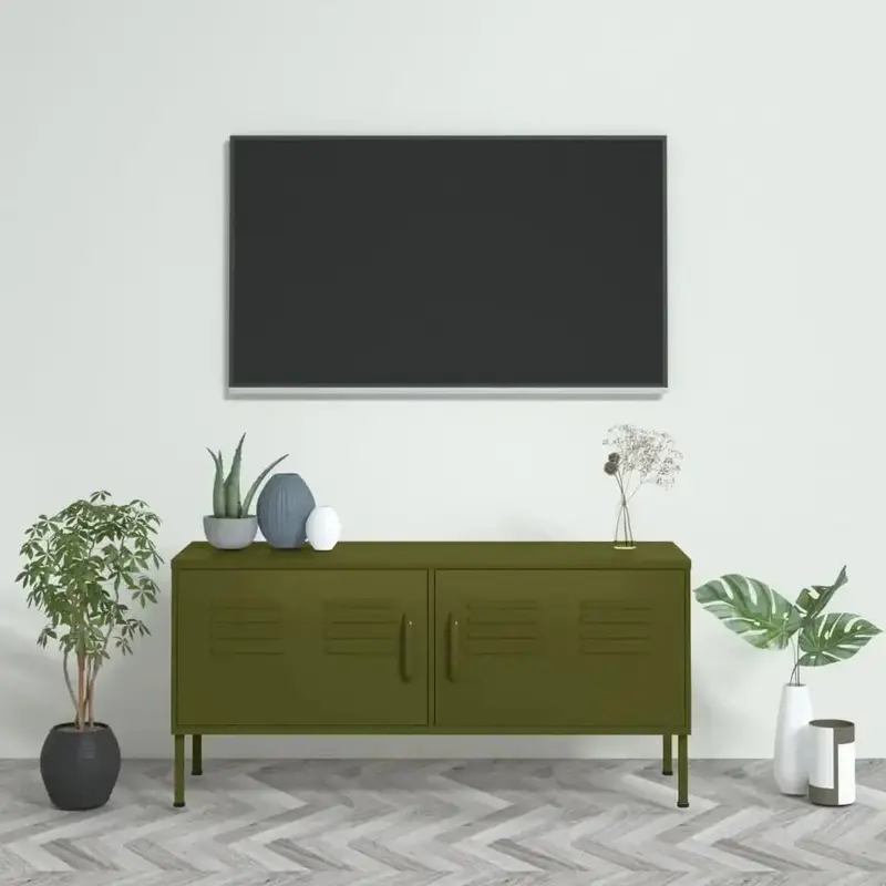 Olive Green Steel TV Stand – Adjustable Media Cabinet with Concealed Storage by VIDAXL