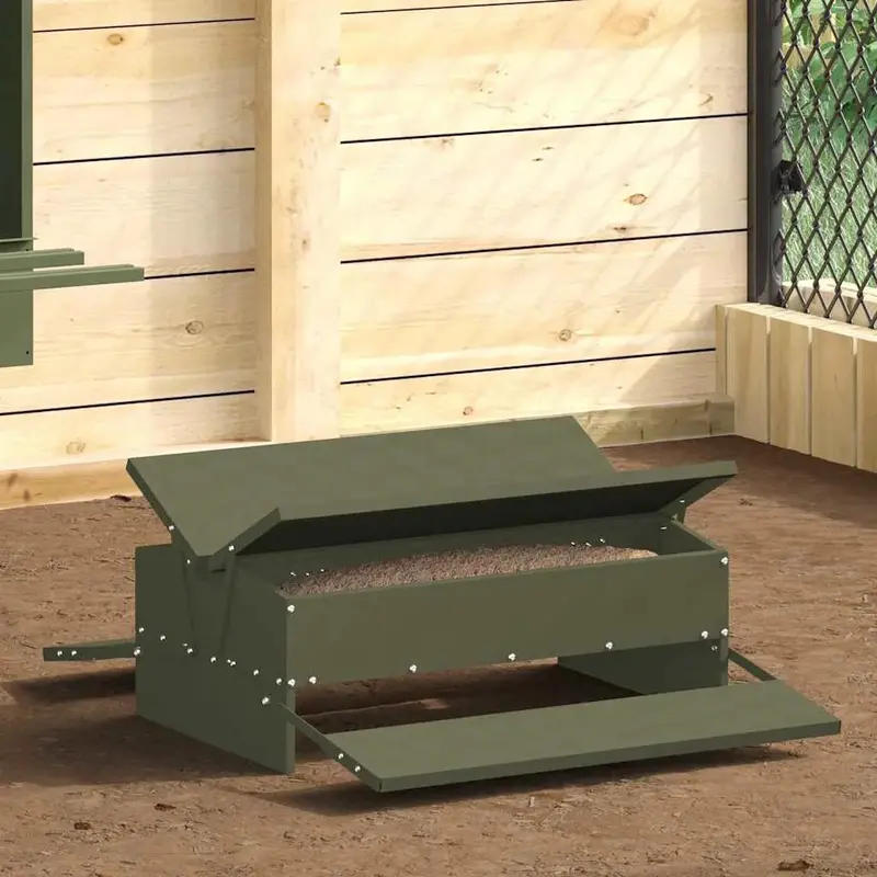 Olive Green Treadle-Activated Chicken Feeder – 10kg Automatic Steel Poultry System
