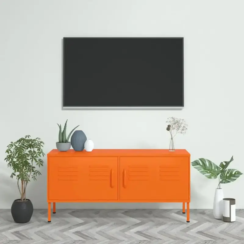 Orange Steel Media Cabinet – Adjustable TV Stand with Storage Compartments by VIDAXL