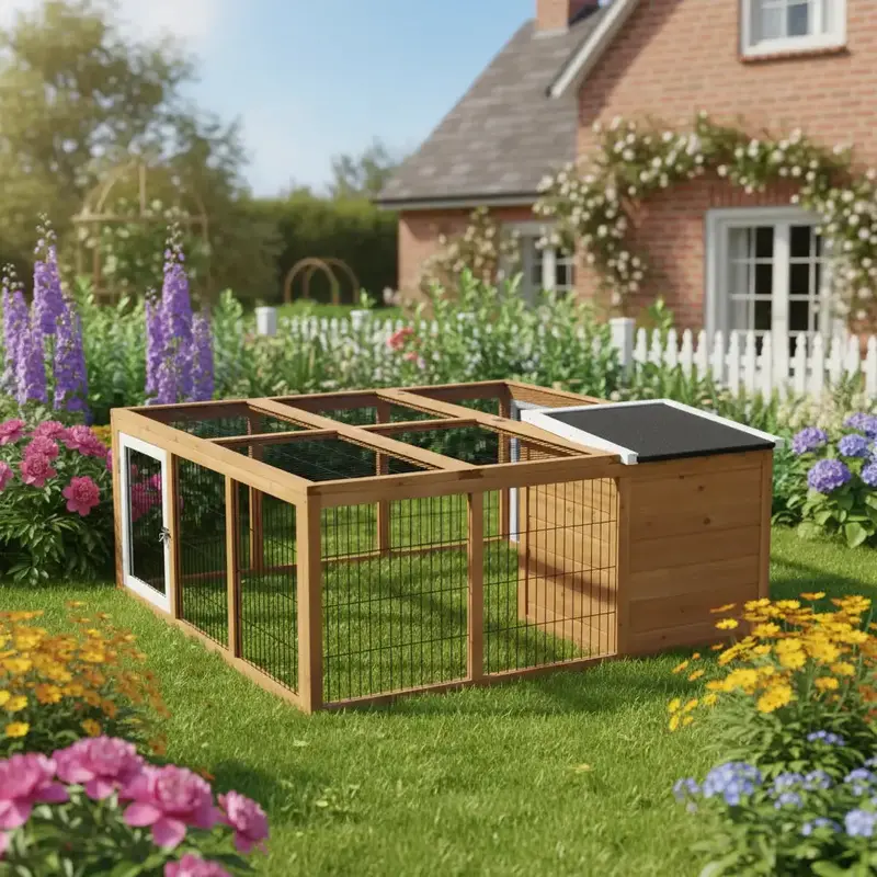 Outdoor Rabbit Hutch with Run – Fir Wood Enclosure Featuring Lift-Up Roof & Secure Run Area by PAWHUT