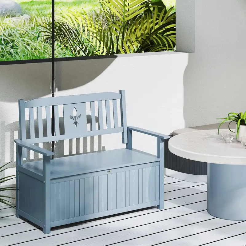 OUTSUNNY Garden Storage Bench – Grey Wooden 2-Seater with Lift-Up Compartment
