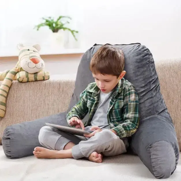 Oversized Memory Foam Bed Rest Pillow – Grey Lumbar Support Cushion with Built-in Storage Pockets by COSTWAY