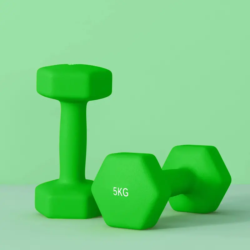 Pair of 5kg Hex Dumbbells – Green Non-Slip Grip for Safe, Stable Lifting