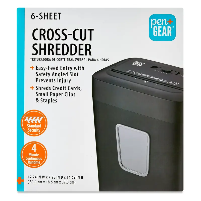 Pen+Gear 6-Sheet Cross-Cut Shredder – Secure Paper & Credit Card Destruction, 3.7-Gallon Bin, Black