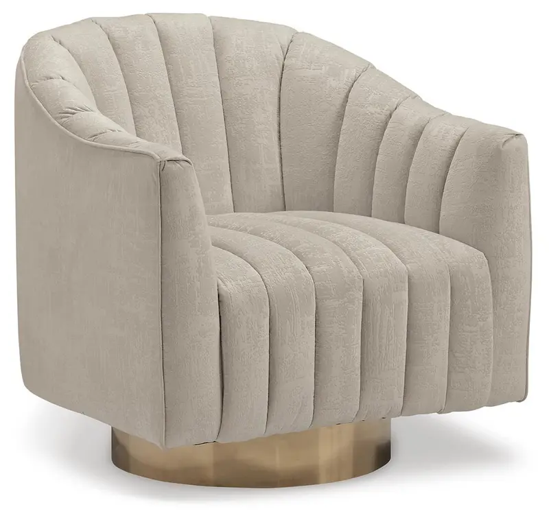 Penzlin Pearl-White Swivel Accent Chair – Elegant 360° Lounge Armchair