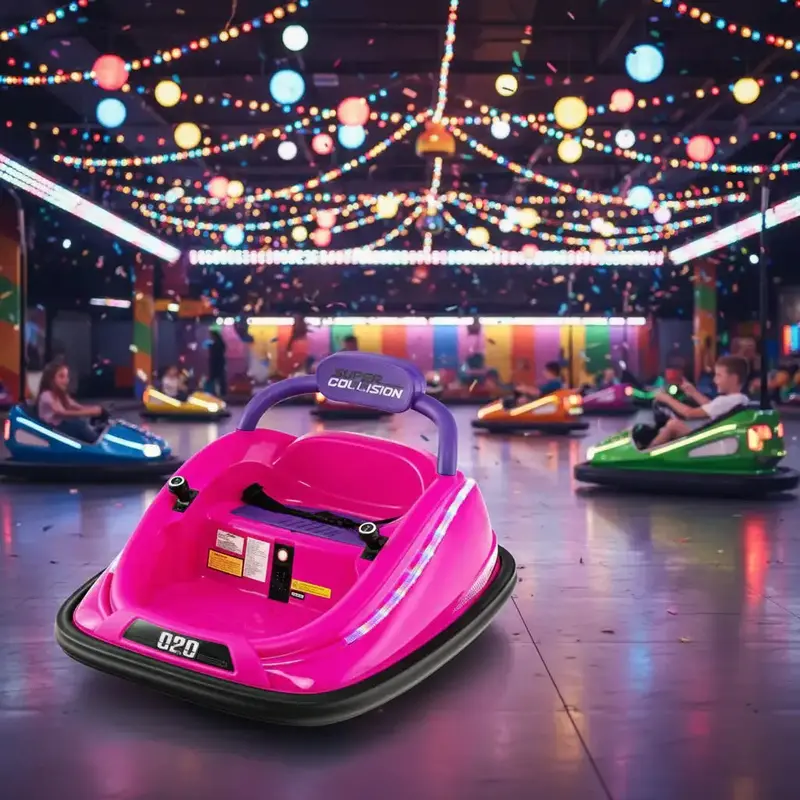 Pink 12V Dual-Control Electric Bumper Car for Children – 360° Rotation, LED Effects & Remote Safety Mode by COSTWAY