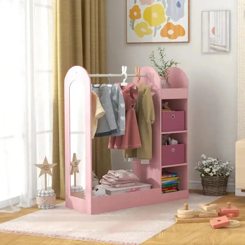 Pink Kids’ Wardrobe with Full-Length Mirror & Smart Storage Solutions | AIYAPLAY
