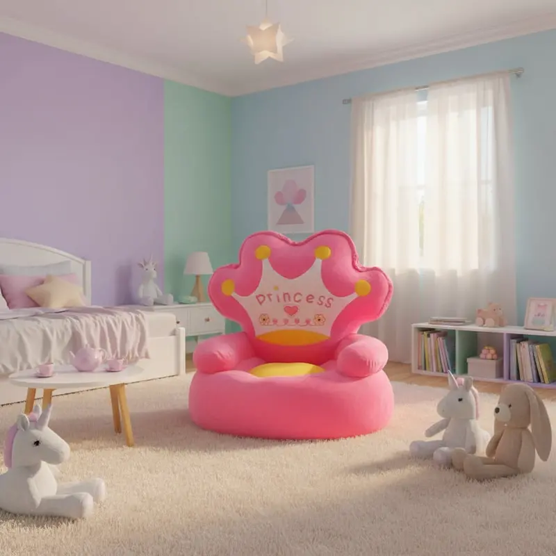 Pink Plush Armchair for Kids – Princess Crown Embroidery & Non-Slip Base | VIDAXL