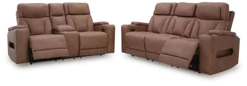 Point Clear Caramel Living Room Set: Sofa + Loveseat