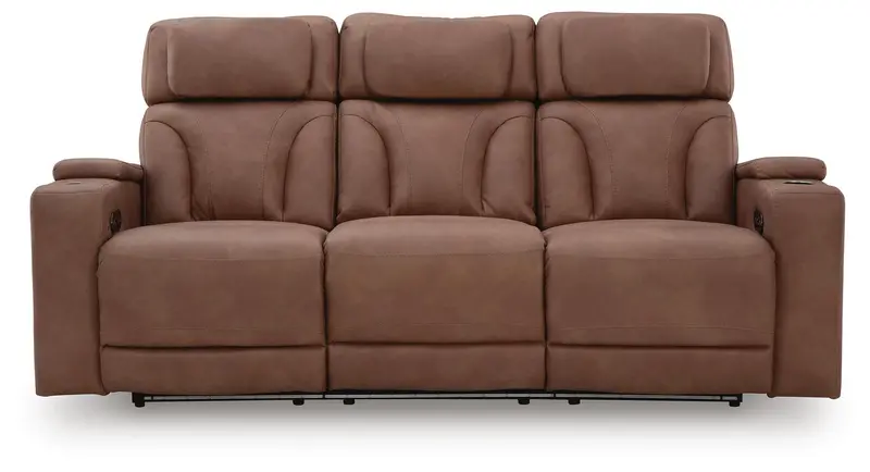 Point Clear Caramel Power Reclining Sofa with Adjustable Headrest