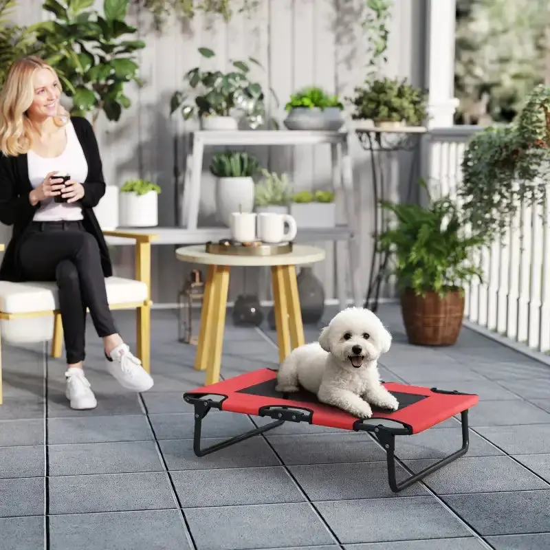Portable Elevated Dog Cot in Red | Breathable Mesh Pet Bed for Dogs up to 20kg | PAWHUT