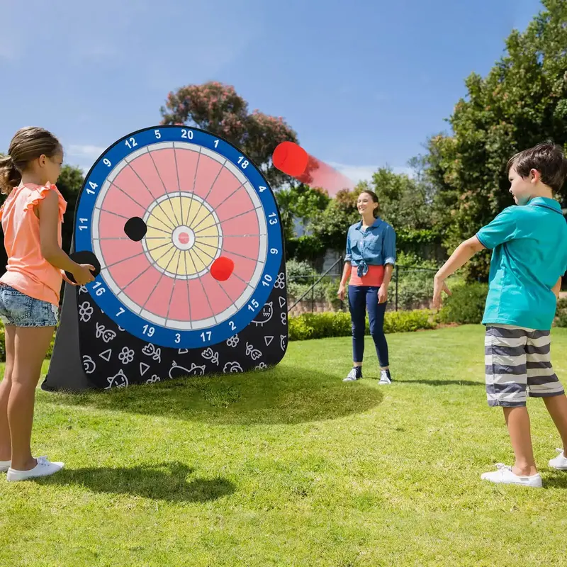 Portable Kids Dart Board Set – Black Foldable Design with 4 Foam Kick Balls | COSTWAY