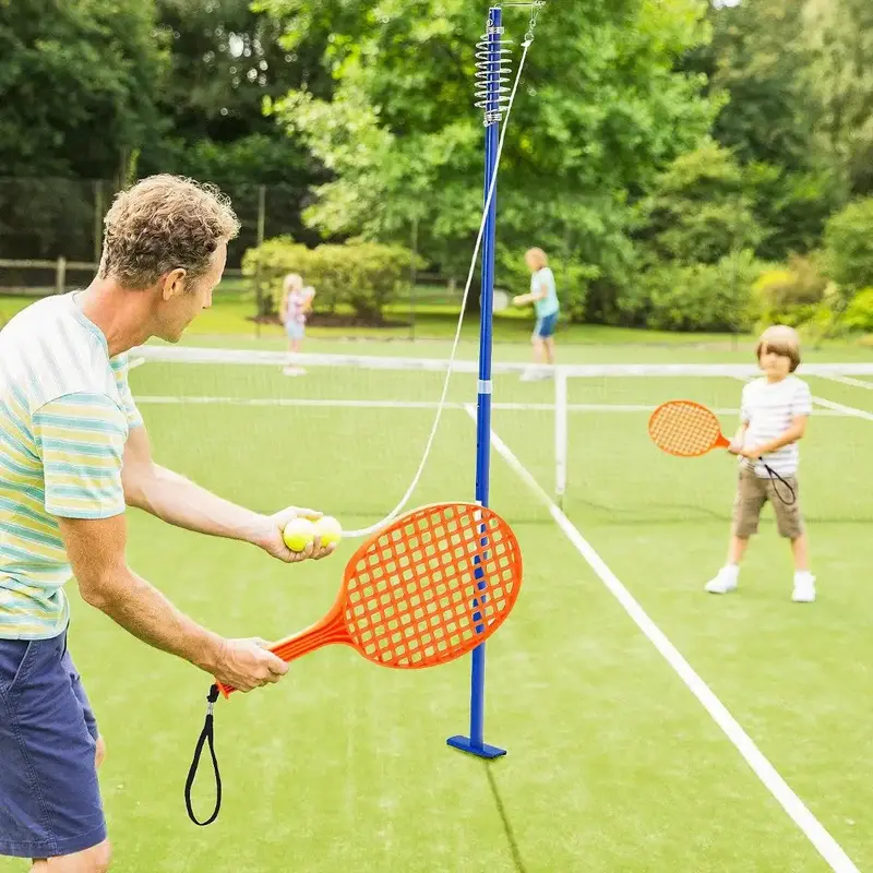 Portable Tetherball Game Set – Height-Adjustable Steel Pole with Soft Ball & Bats