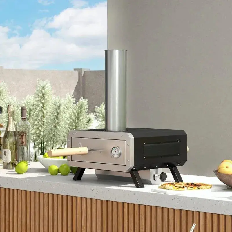 Portable Wood-Fired Pizza Oven – Cordierite Stone, Chimney & Foldable Legs | OUTSUNNY