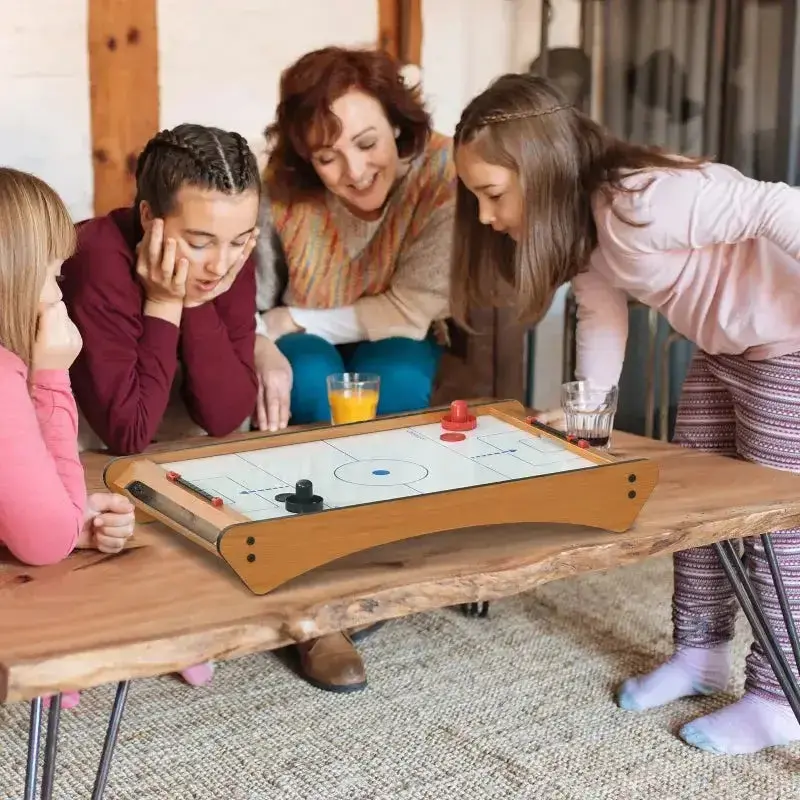 Portable Wooden Mini Air Hockey Table – Battery-Powered Indoor Fun by HOMCOM