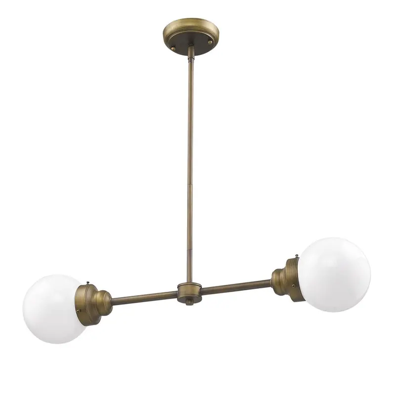 Portsmith Raw Brass 2-Light Island Pendant with White Globes