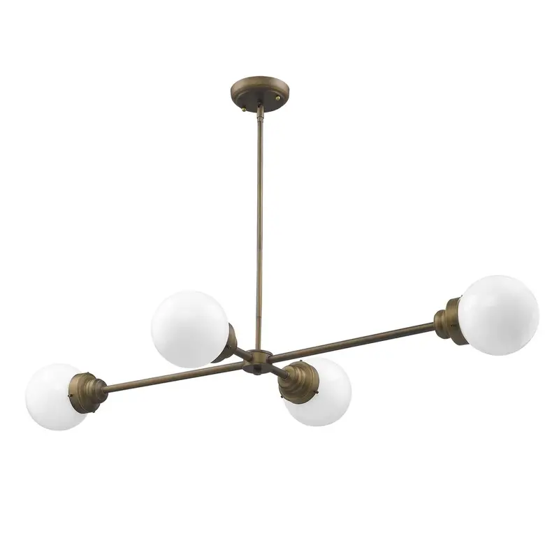 Portsmith Raw Brass 4-Light Island Pendant with White Globe Shades