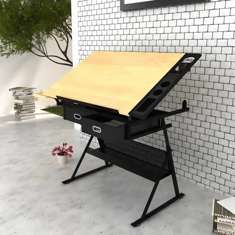 Professional Drafting Table with Stool – Height-Adjustable Frame, Dual-Surface Top & Tilting Mechanism by VIDAXL