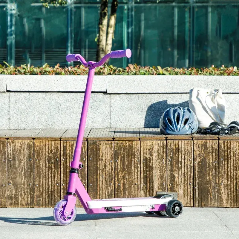 Purple 12V Electric Kids Scooter – Glow-Up Wheels & Pedals, Adjustable Training Wheels by AIYAPLAY