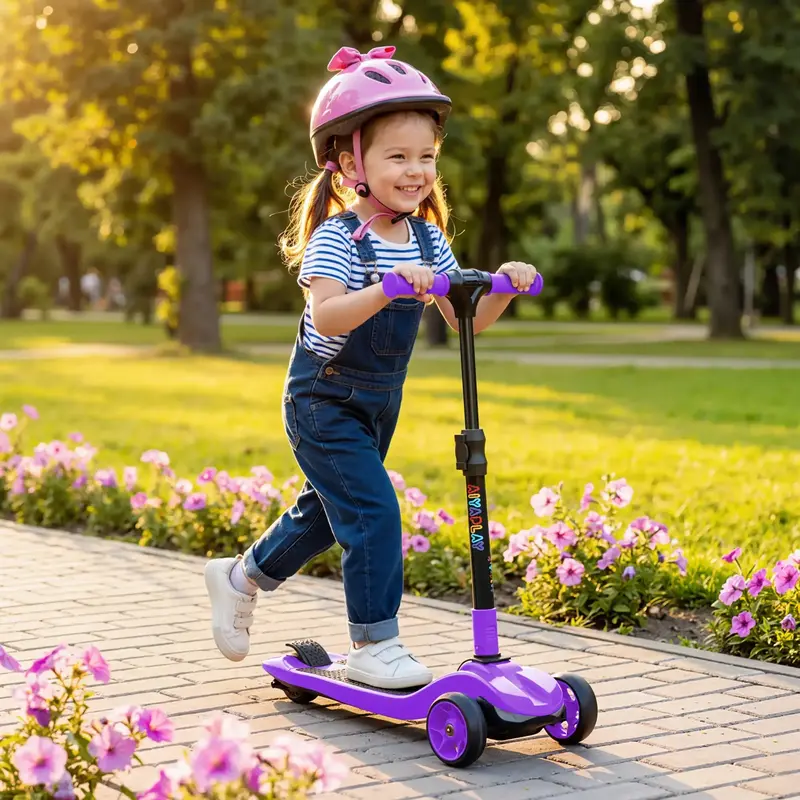 Purple Kids’ Electric Scooter | Foldable Design with Adjustable Handlebar and LED Lights by AIYAPLAY