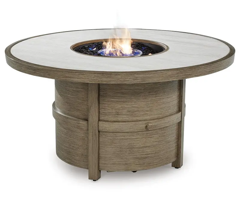 Rainier Ranch Beige Round Outdoor Fire Pit Table