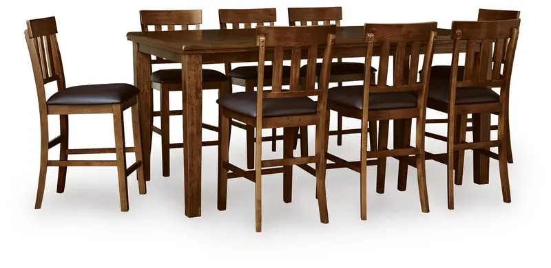 Ralene Medium Brown Counter Height Set: Table + 8 Barstools
