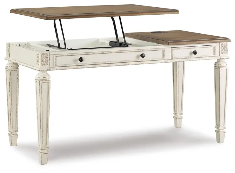 Realyn White-and-Brown Lift-Top Home Office Desk