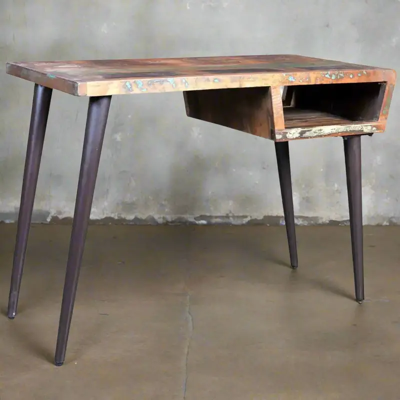 Reclaimed Wood Desk with Iron Legs – Handcrafted Multi-Tone Solid Timber Top in Vintage Industrial Style by VIDAXL
