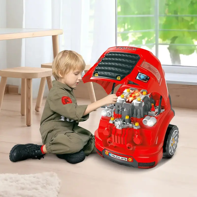 Red 61-Piece Engine Toy Workshop – Hands-On Automotive Learning & Pretend Play | HOMCOM